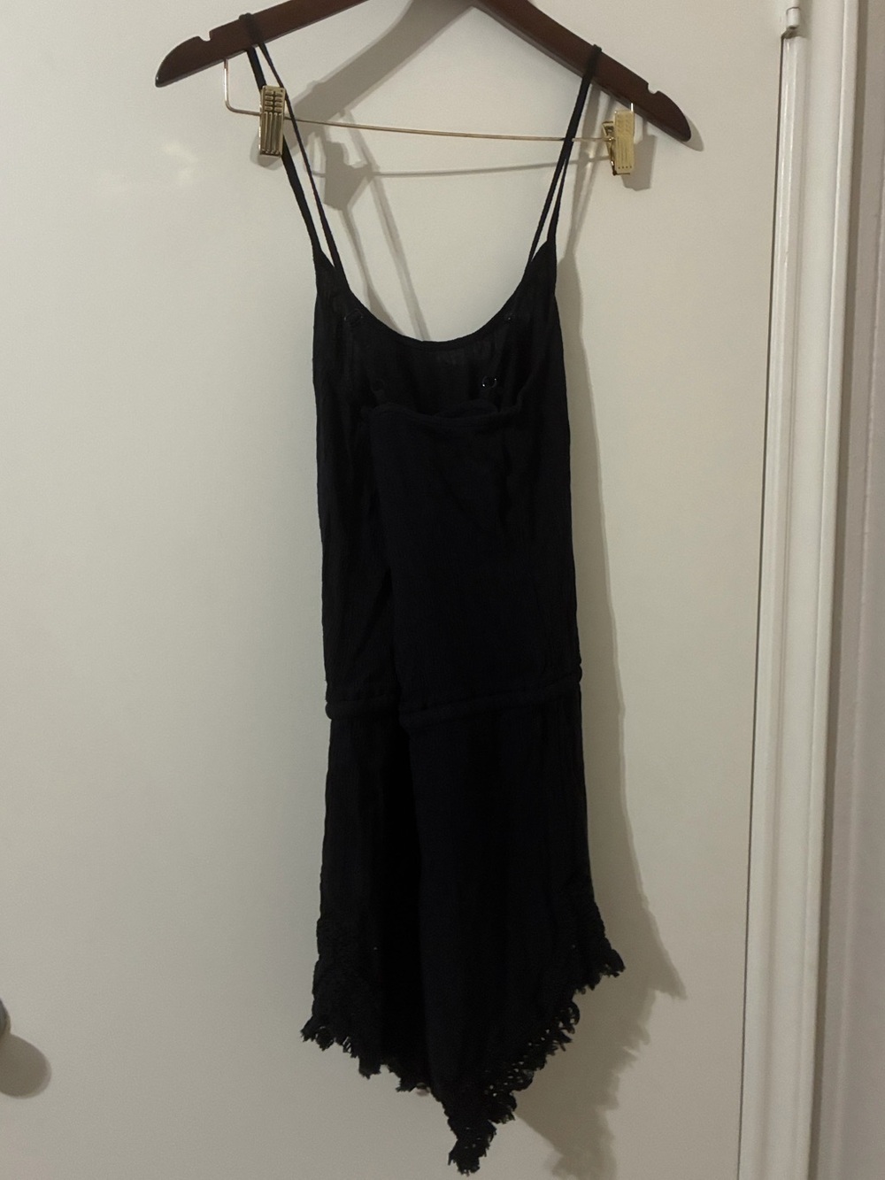 Aerie Black Romper with Crochet Hem & Tassel Waist – Size Small - Picture 3 of 8